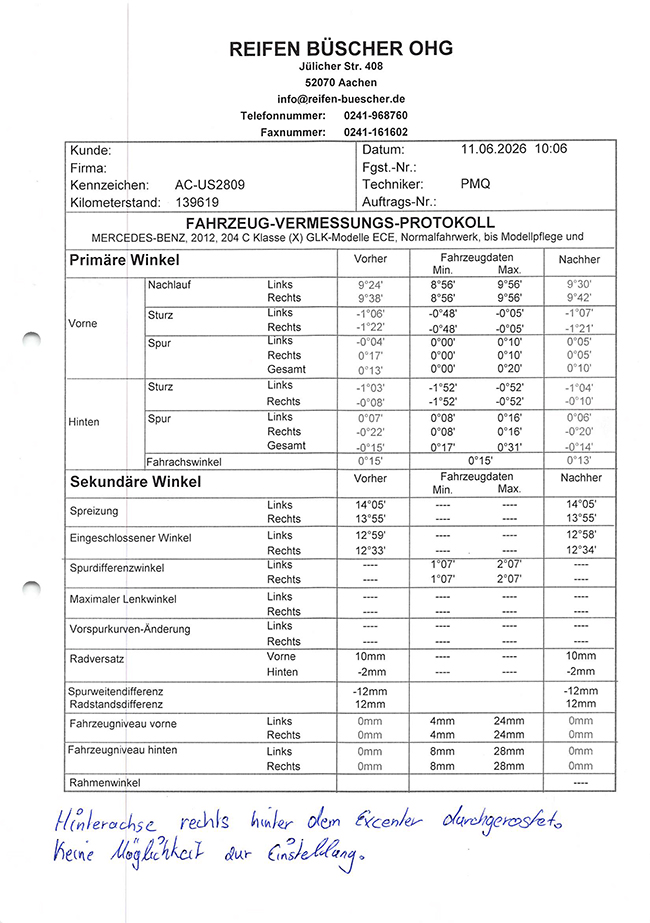 Achsvermessungsprotokoll B&uuml;scher